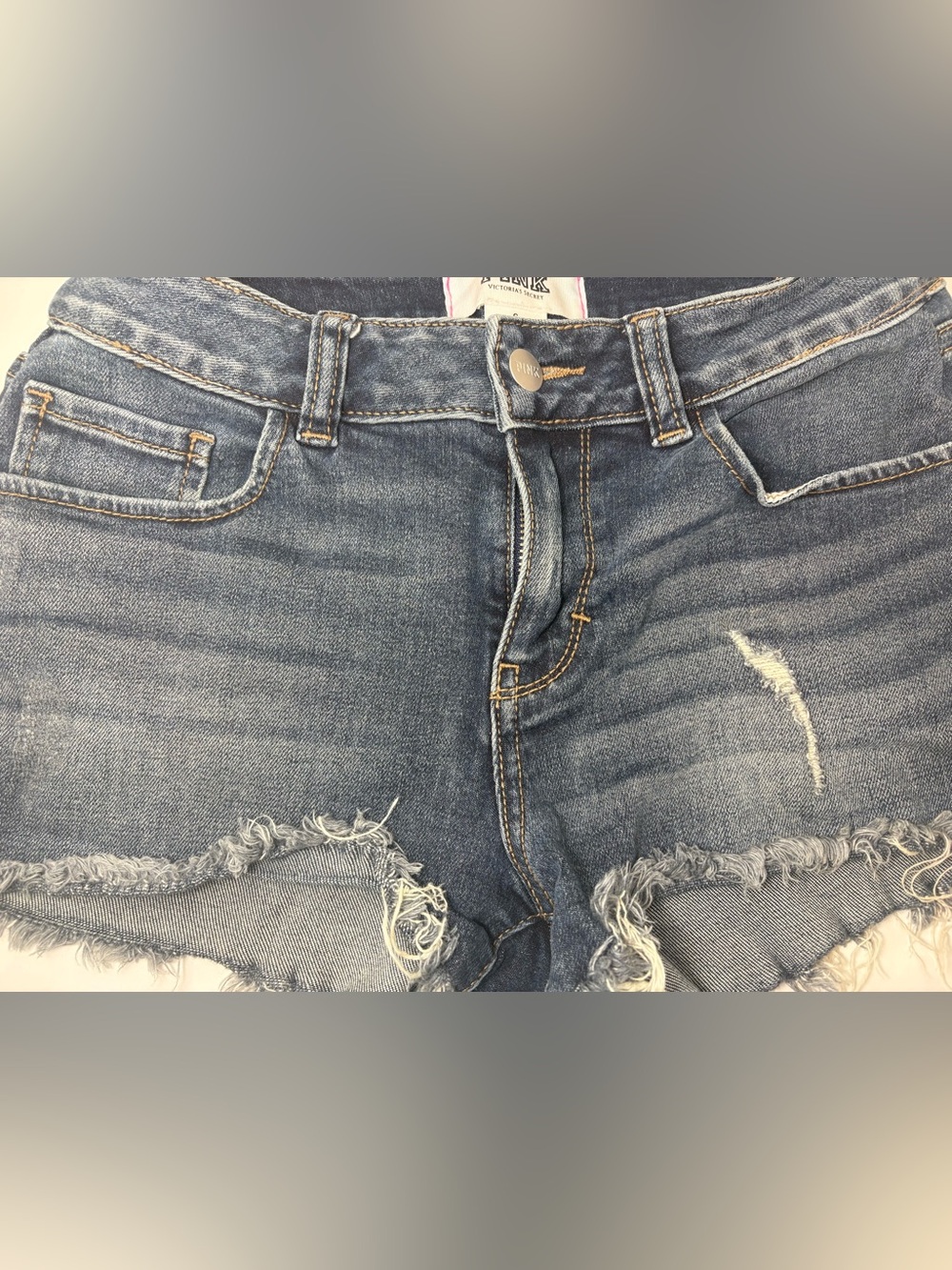 PINK Victoria's Secret Dark Blue Distressed Denim Jean Shorts